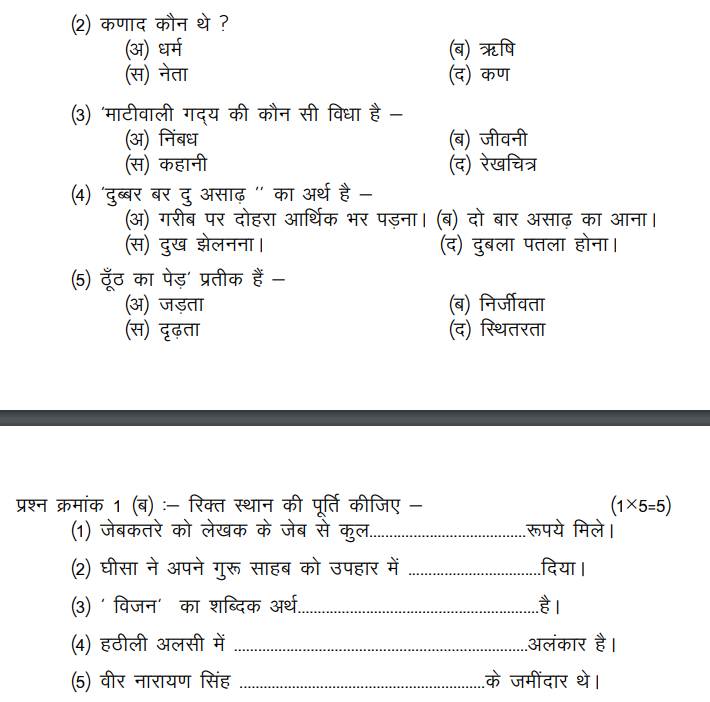 Cgbse Th Hindi Specific Model Paper Download Cg Board Class